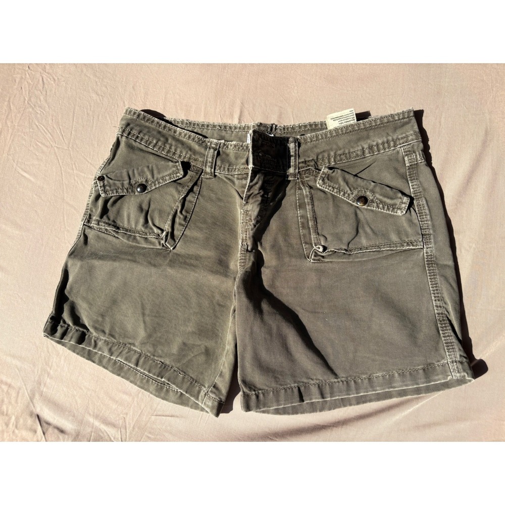 Pimkie Olive Green Cargo Shorts Women Utility Mid Rise Cotton Twill Distressed